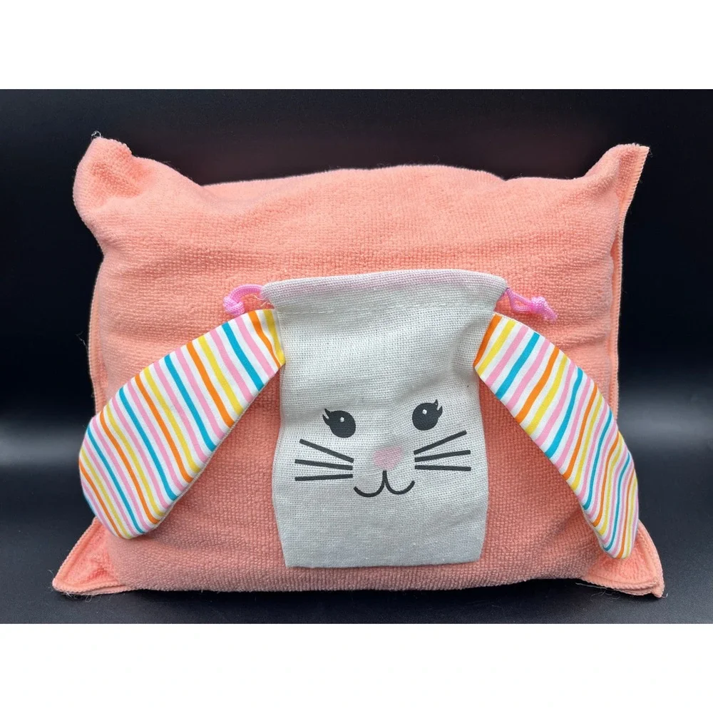 Easter Bunny Terrycloth Pillow Set of 2 Yellow Pink Drawstring‎ Pouch 13x11 in